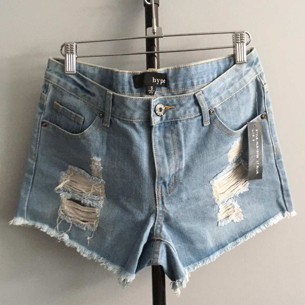 hype Denim Distressed Light Wash Blue Shorts